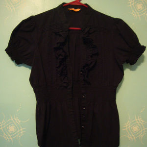 Grass Collection Black Ruffle Shirt - Size M EUC!